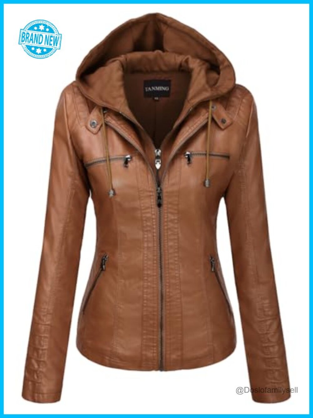 Faux Leather Jacket Hooded Moto Biker Coat Detachable Hood